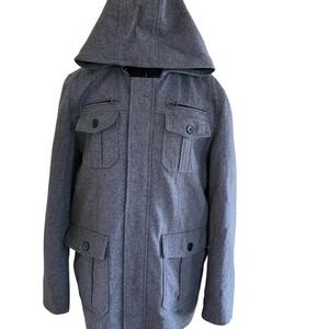 Structure Mens Wool Blend Hooded‎ Field Jacket Charcoal Grey Quilted Lining L